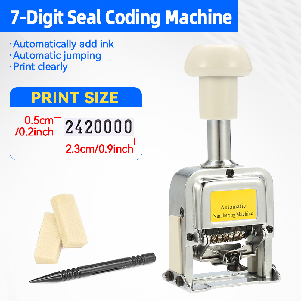Rubber Date Stamp - เครื่องนับเลขอัตโนมัติ7ตำแหน่งเครื่องนับจำนวนแถวเดียวเครื่องทำเครื่องหมายบทที่ประทับดิจิตอล