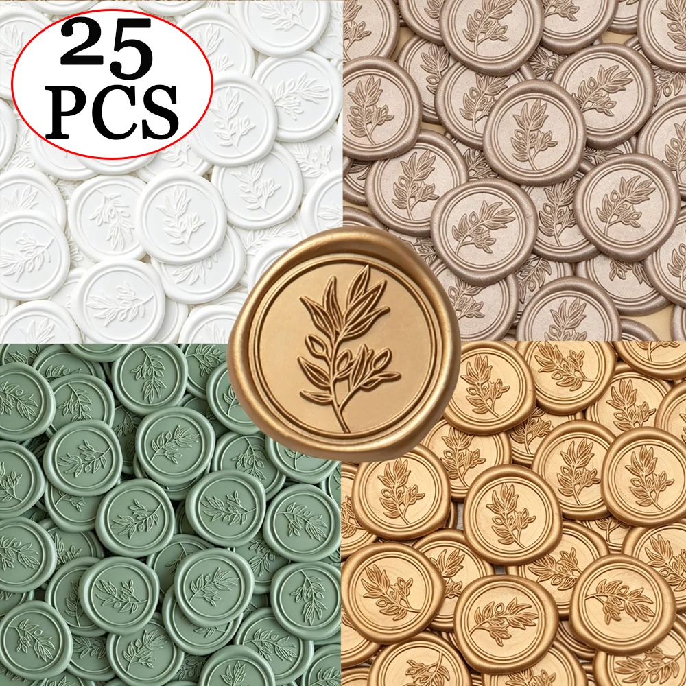 Wax Seal Stamp Set - 25 ชิ้น/เซ็ต กิ่งมะกอก ลายใบไม้ สติ๊กเกอร์ซีลขี้ผึ้ง สติ๊กเกอร์ติดด้วยตนเอง