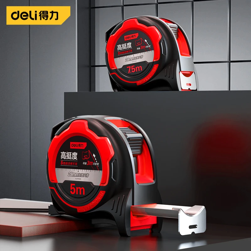 Tape Dispenser Weighted - Deli 5/7.5M Thicken เหล็กคาร์บอนเทปวัดความตรงสูงมัลติฟังก์ชั่นงานไม้แบบพกพามือวัดเครื่องมือ