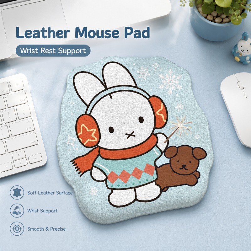Leather Desk Pad - แผ่นรองเมาส์หนังลายมิฟฟี่พร้อมที่รองข้อมือ แผ่นรองโต๊ะคอมพิวเตอร์ขนาดเล็ก ออกแบบเพื่อรองรับข้อมือสำหรับการใช้งานกับแล็ปท็อป คอมพิวเตอร์ตั้งโต๊ะ และโต๊ะทำงานในสำนักงาน