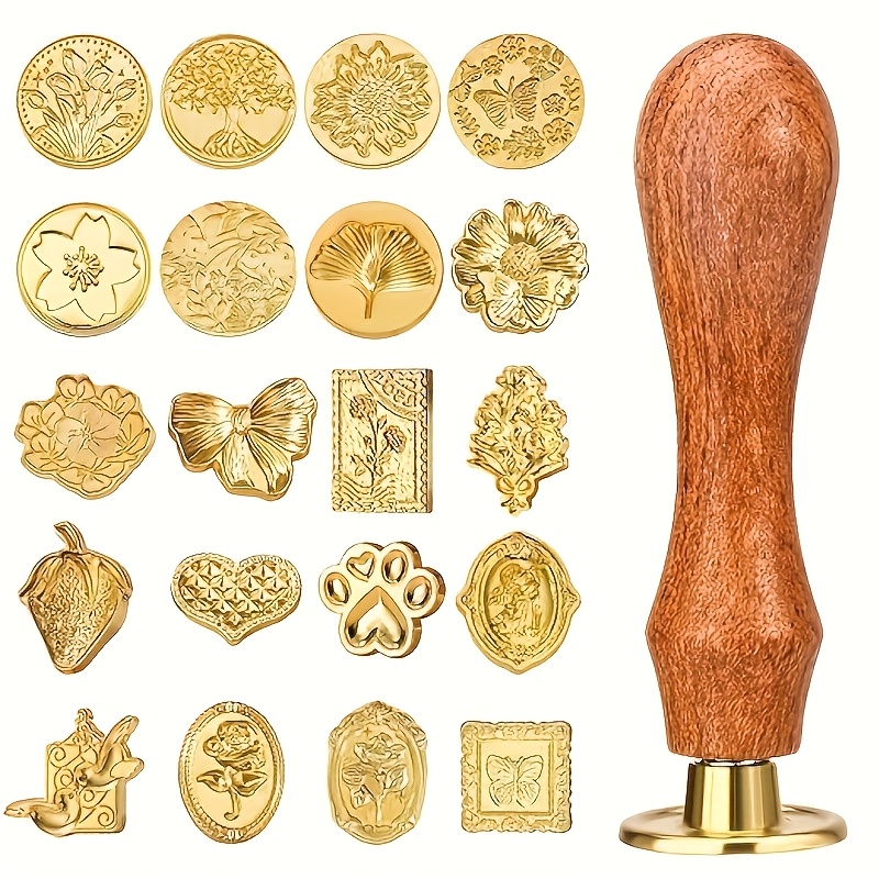 Wax Seal Stamp Set - ชุดตราประทับขี้ผึ้ง 21 ชิ้น หลากหลายสไตล์ พร้อมที่รัดผมลายตราประทับขี้ผึ้งแบบคลาสสิกย้อนยุค และด้ามจับไม้