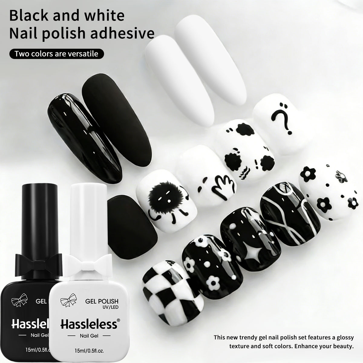 Gel Refill Pack - ชุดยาทาเล็บเจลสีขาวบริสุทธิ์ + สีดำบริสุทธิ์ 2 แพ็ค Hassleless