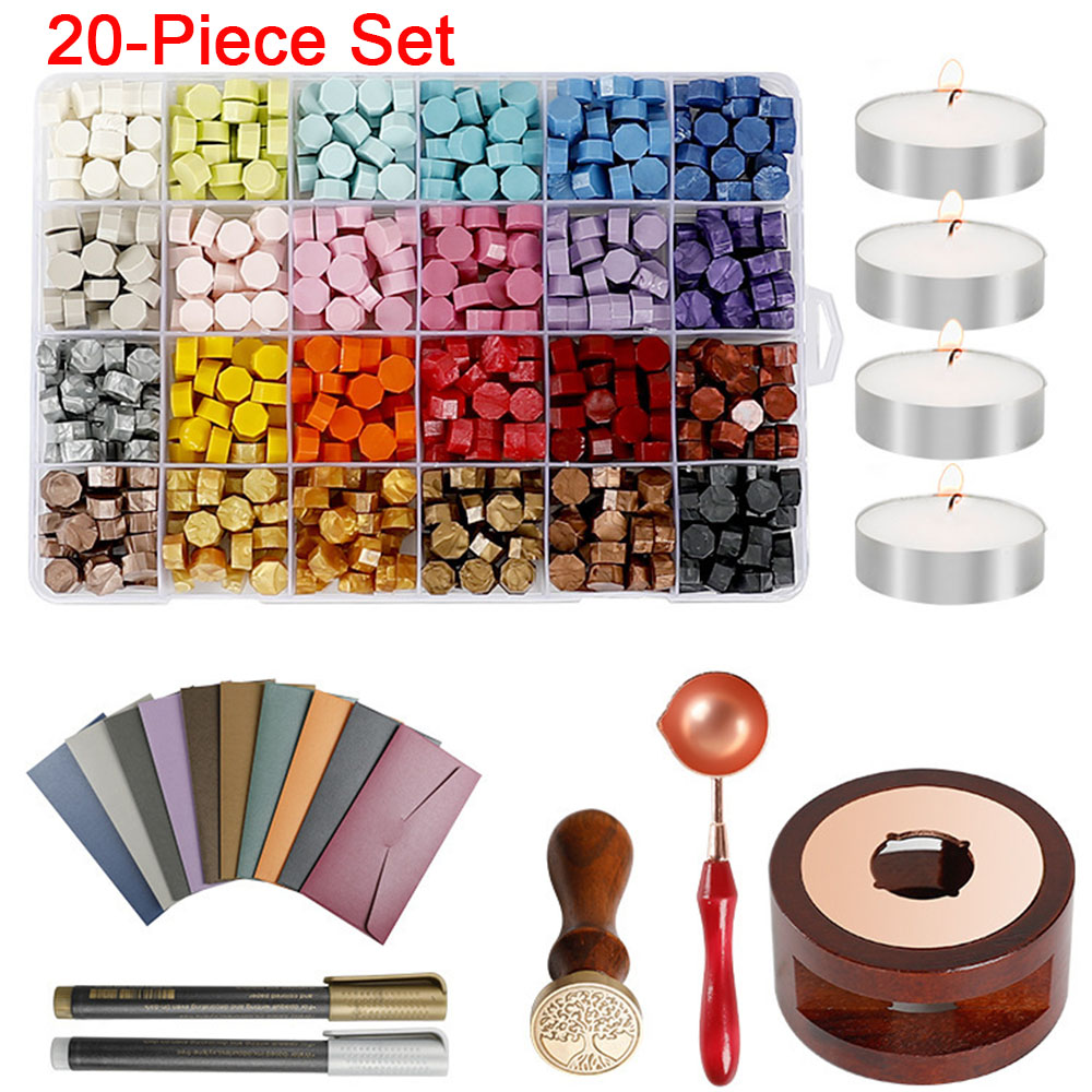 Wax Seal Stamp Set - ชุดตราประทับขี้ผึ้ง 20 ชิ้น/ชุด พร้อมเม็ดขี้ผึ้ง เตาหลอมขี้ผึ้ง ซองจดหมาย